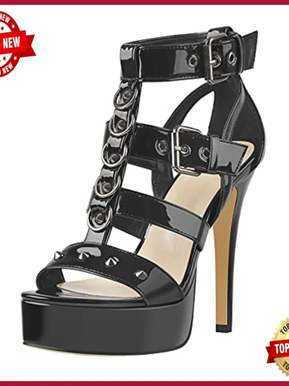 Studded Stiletto Heels Platform Sandals Ankle Strap Prom Party